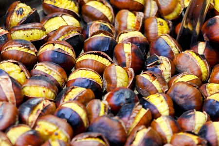 Bunch of roasted chestnuts at street wendor Stock Photo - 9815032