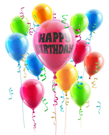 balloon: Birthday balloons illustration of a group of party balloons one with the message happy birthday