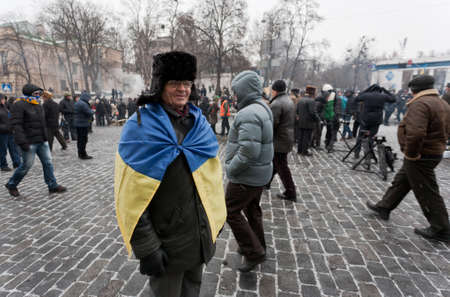 KIEV, UKRAINE - 21 JANUARY 2014 Unknown demonstrators at the Independence square during Ukrainian revolution on January 21, 2014 in Kiev, Ukraine Stock Photo KIEV, UKRAINE - 21 JANUARY 2014 Unknown demonstrators at the Independence square during Ukrainian revolution on January 21, 2014 in Kiev, Ukraine Stock Photo - 25219477