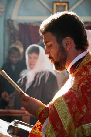 LUTSK, UKRAINE - NOVEMBER 02 - Orthodox priest during holiday prayers in Lutsk on November 02, 2008.
