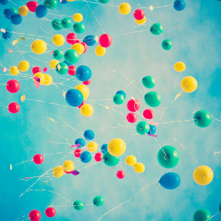 balloon: Bunch of colorful balloons in flight