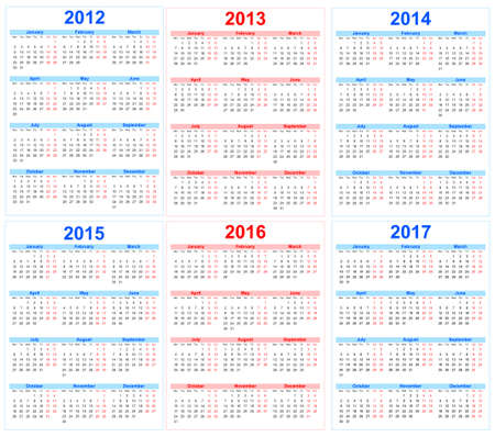 Vector - Calendar 2012, 2013, 2014, 2015, 2016, 2017 Vector - Calendar 2012, 2013, 2014, 2015, 2016, 2017