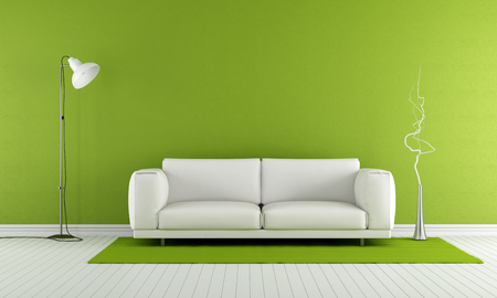 Groene woonkamer met witte bank en lamp 3d rendering royalty ... Groen woonkamer banken