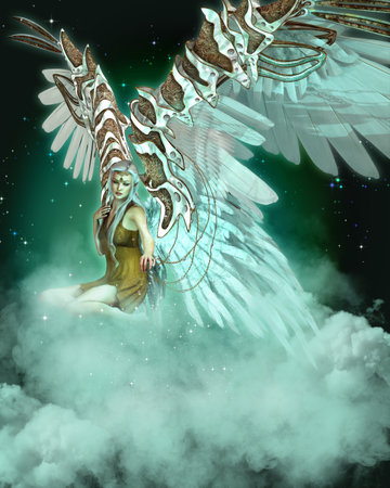 une illustration reprsentant un ange assis sur un nuage Banque d'images - 16418053