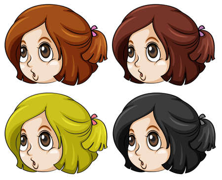 Ilustración de las niñas con diferentes colores de pelo sobre un fondo blanco. Ilustración de las niñas con diferentes colores de pelo sobre un fondo blanco.