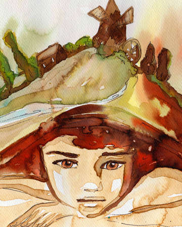 illustration d'aquarelle représentant un portrait d'un bel enfant Banque d'images - 16881605
