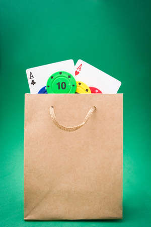 poker: cardboard bag with poker supplies