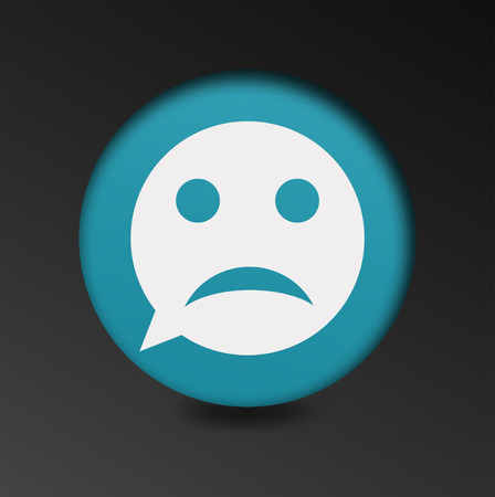 Foto de archivo , Triste signo icono cara. Tristeza símbolo depresión de chat. Burbuja del discurso botón redondo. el concepto de mal humor en el chat