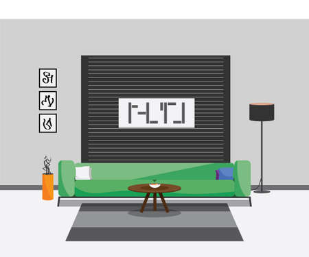 Woonkamer interieur met een bank. vector illustratie royalty vrije ... Banken woonkamer interieur