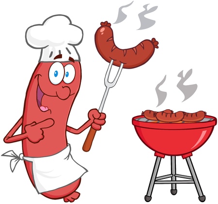 Gl ckliche Wurst Chefkoch Auf Barbecue Stockfoto Glückliche Wurst Chefkoch Auf Barbecue Stockfoto - 18092318