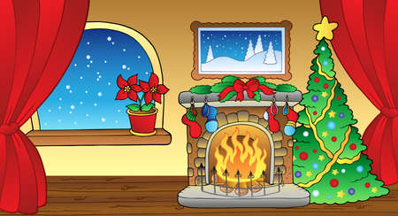 Tarjeta de Navidad con chimenea. Foto de archivo. Tarjeta de Navidad con chimenea. Foto de archivo.