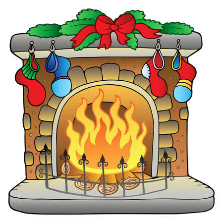 Dibujos animados: Chimenea en Navidad. Foto de archivo. Dibujos animados: Chimenea en Navidad. Foto de archivo.