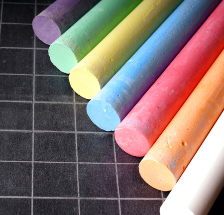 chalks: Blackboard and Coloured Chalks Stock Photo