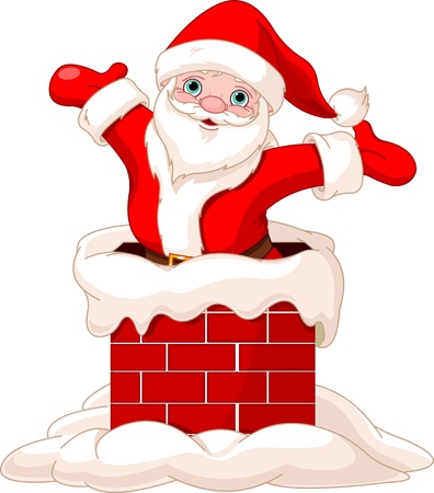 Papá Noel feliz, en la chimenea. Foto de archivo. Papá Noel feliz, en la chimenea. Foto de archivo.