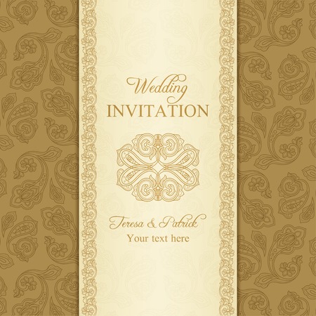 Banque dimages , Invitation concombre de mariage turc antiquité, fond beige et or