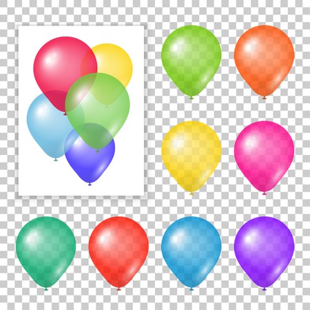 balloon: Set of party balloons on transparent background. Different colored realistic balloons vector illustration.