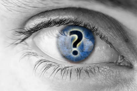 Point d'interrogation dans les yeux humains lve bleu. Concept de curiosit. Banque d'images - 24684189