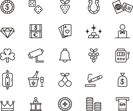 poker: Set of outlined icons related to CASINO and GAMING