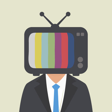 television caricatura: TV en la cabeza de un hombre