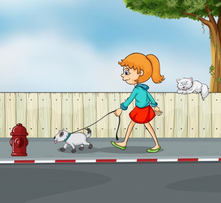 Ilustración de una chica paseando con su mascota. Foto de archivo. Ilustración de una chica paseando con su mascota. Foto de archivo.