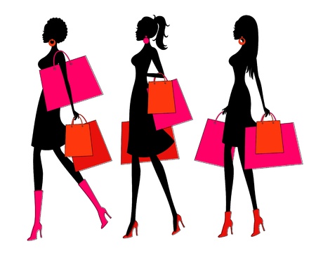 Tres mujeres jóvenes con sus bolsas de compras. Tres mujeres jóvenes con sus bolsas de compras.