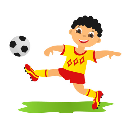 Sport dla dzieci gry w piłkę nożną Chłopiec letnim photo Sport dla dzieci gry w piłkę nożną Chłopiec letnim photo