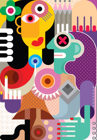 Ilustración vectorial de dos mujeres. Pareja de dos niñas. El arte abstracto. Ilustración vectorial de dos mujeres. Pareja de dos niñas. El arte abstracto.