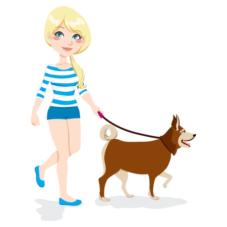 Chica bonita rubia, caminando con su perro. Foto de archivo. Chica bonita rubia, caminando con su perro. Foto de archivo.