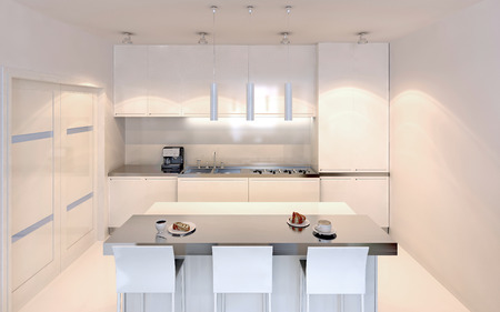 Luminosa cocina con barra de la isla de estilo contemporáneo ...