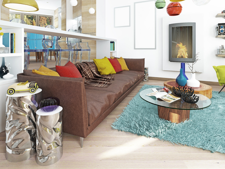 Luxe grote woonkamer in de stijl van kitsch. eigentijdse woonkamer ... Woonkamer banken bruin