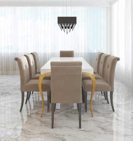 Gran mesa de comedor para ocho personas en el estilo del art deco ... Mesas de comedor color crema