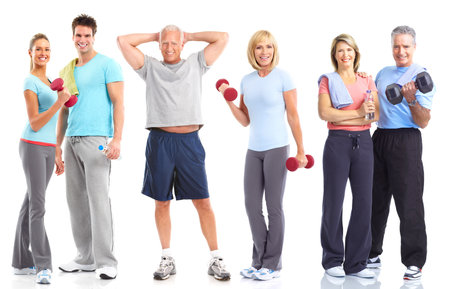 Fitnessruimte Fitness gezonde levens stijl Glimlachende mensen Op witte achtergrond Stockfoto Fitnessruimte, Fitness, gezonde levens stijl. Glimlachende mensen. Op witte achtergrond Stockfoto - 8678710
