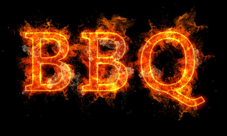 barbecue: BBQ word written text in flames on black background