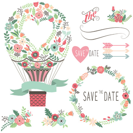 balloon: Vintage Flowers Hot Air Balloon Illustration
