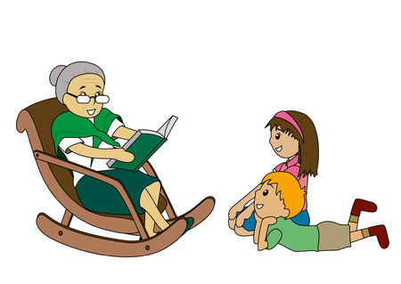 Illustration d'enfants  l'coute les histoires de grand-mre Banque d'images - 1780180