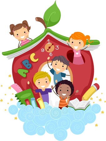 Ilustración de niños jugando en una escuela en forma de Apple Foto de archivo - 10132557