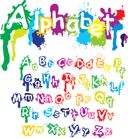 Main alphabet dessiné - lettres sont faites de couleurs d'eau, éclaboussures d'encre, police d'éclaboussure de peinture. Banque d'images - 25274534
