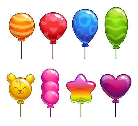 balloon: Set of cute cartoon balloons, with different shapes and colors