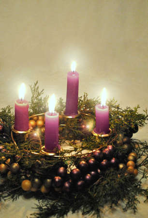 Advent wreath with lighted candles Stock Photo Advent wreath with lighted candles Stock Photo - 16662000