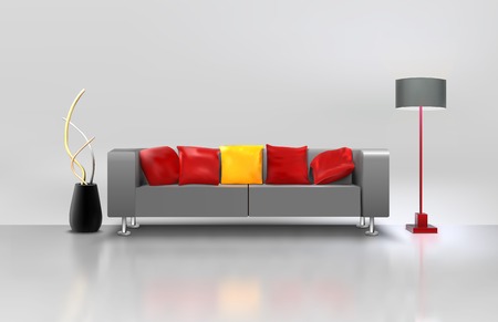 Moderne minimalistische woonkamer interieur met realistische bank ... Banken woonkamer interieur