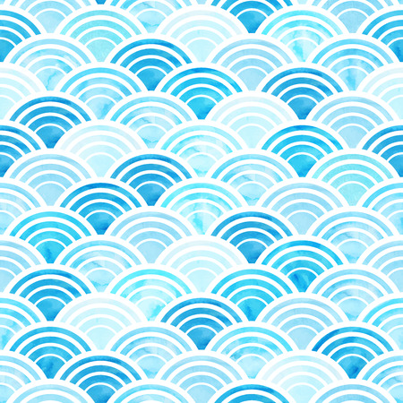 Vector illustration of abstract geometric seamless pattern with blue watercolor circles Illustration