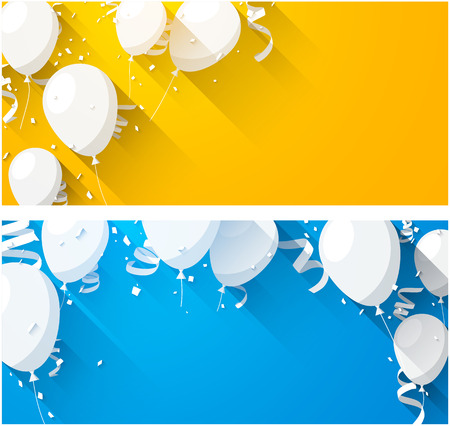 balloon: Celebration backgrounds with flat balloons and confetti. Vector illustration.