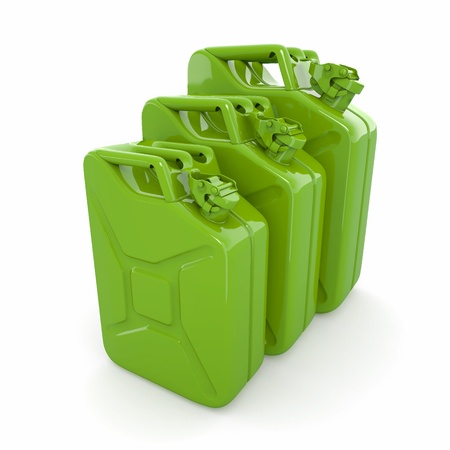 Drei grüne Kanister. Benzinkanister auf weißem Hintergrund. 3d Lizenzfreie Bilder - 14007000