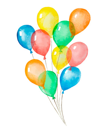 balloon: A bunch of colorful balloons inflatable, watercolor, vector illustration. Illustration