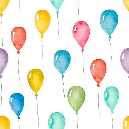 balloon: Watercolor seamless pattern with colorful balloons, vector illustration. Illustration