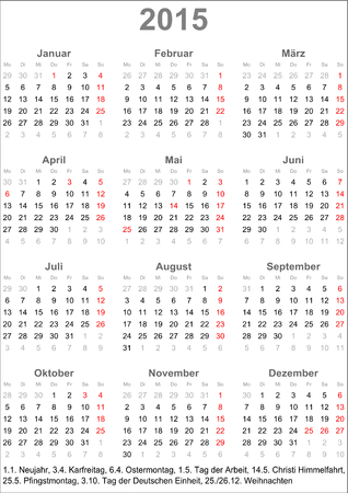 Calendario 2015 de Alemania, con fechas de vacaciones del día de fiesta de marcado y Foto de archivo. Calendario 2015 de Alemania, con fechas de vacaciones del día de fiesta de marcado y Foto de archivo.