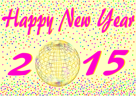 Feliz Año Nuevo 2015 con confeti y una bola de oro. Foto de archivo. Happy New Year 2015. Feliz Año Nuevo 2015 con confeti y una bola de oro. Foto de archivo. Happy New Year 2015.