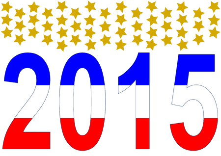 2015 en los colores americanos, con 50 estrellas de oro por encima de los dígitos del año. Foto de archivo. 2015 en los colores americanos, con 50 estrellas de oro por encima de los dígitos del año. Foto de archivo.