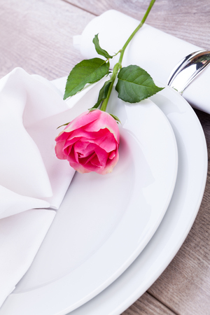 Romantic Formal Elegant Table Setting With A Single Pink Rose ...