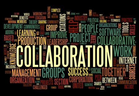 Concept de collaboration en nuage de tags mot isolé sur fond noir Banque d'images Concept de collaboration en nuage de tags mot isolé sur fond noir Banque d'images - 12659974